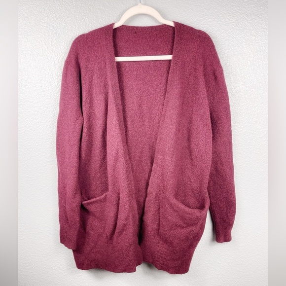 Madewell WOMENS Ryder Cardigan Sweater Merino Wool Alpaca Red Burgundy Stretch - Picture 1 of 7